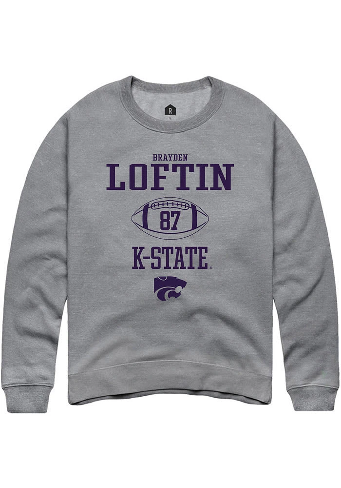 Brayden Loftin  Rally K-State Wildcats Mens Graphite NIL Sport Icon Long Sleeve Crew Sweatshirt