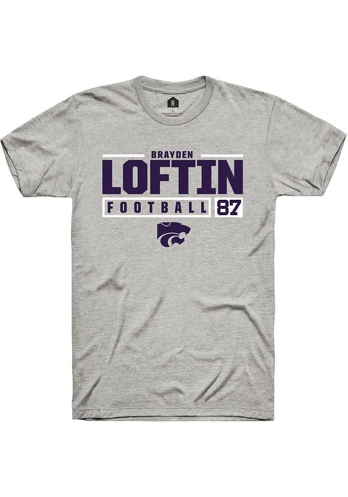 Brayden Loftin K-State Wildcats Ash Rally NIL Stacked Box Short Sleeve T Shirt