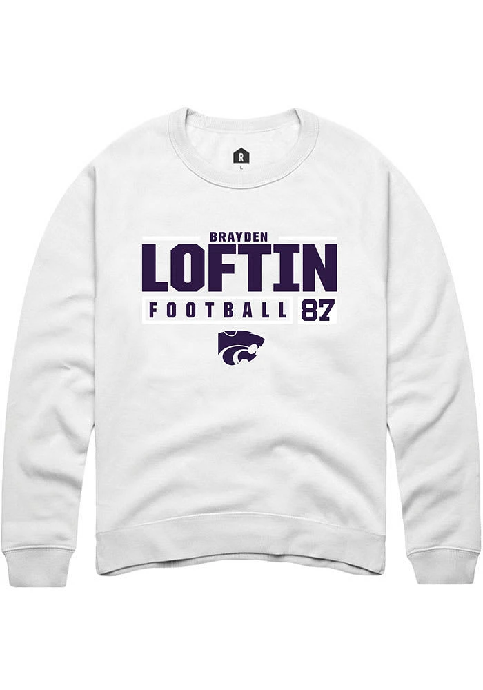 Brayden Loftin Rally K-State Wildcats Mens NIL Stacked Box Long Sleeve Crew Sweatshirt