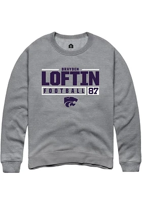 Brayden Loftin  Rally K-State Wildcats Mens Graphite NIL Stacked Box Long Sleeve Crew Sweatshirt