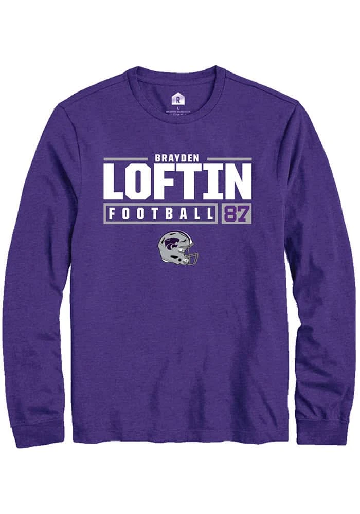 Brayden Loftin  K-State Wildcats Purple Rally NIL Stacked Box Long Sleeve T Shirt