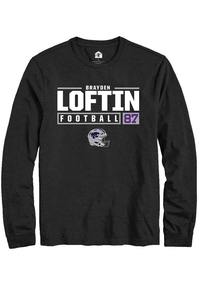 Brayden Loftin  K-State Wildcats Black Rally NIL Stacked Box Long Sleeve T Shirt