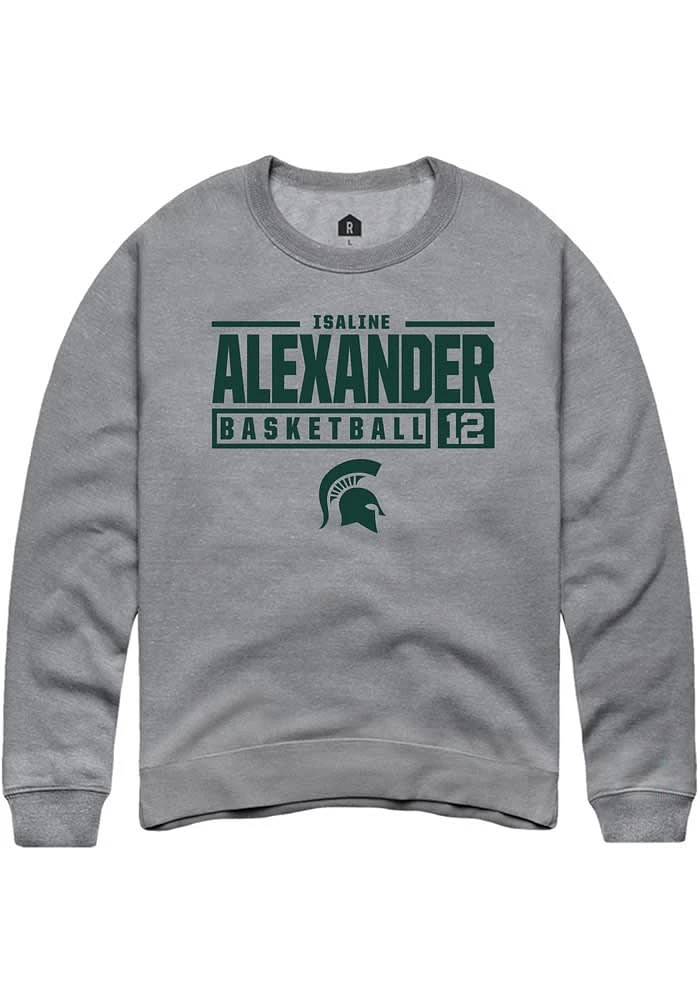 Isaline Alexander Rally Michigan State Spartans Mens Graphite NIL Stacked Box Long Sleeve Crew Sw..