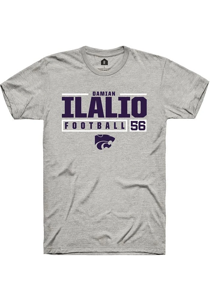Damian Ilalio K-State Wildcats Ash Rally NIL Stacked Box Short Sleeve T Shirt