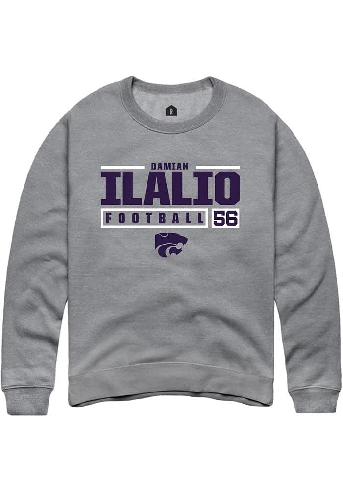 Damian Ilalio  Rally K-State Wildcats Mens Graphite NIL Stacked Box Long Sleeve Crew Sweatshirt