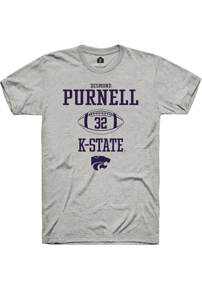 Desmond Purnell K-State Wildcats Ash Rally NIL Sport Icon Short Sleeve T Shirt