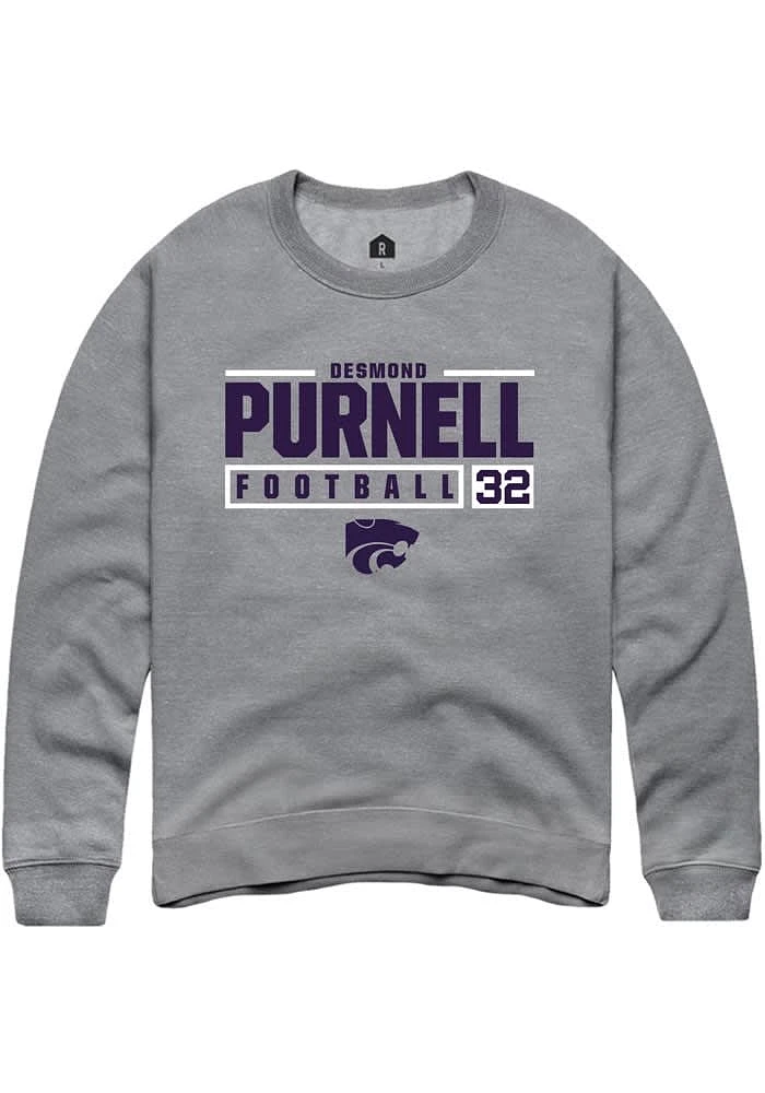 Desmond Purnell  Rally K-State Wildcats Mens Graphite NIL Stacked Box Long Sleeve Crew Sweatshirt