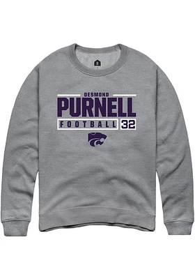 Desmond Purnell  Rally K-State Wildcats Mens Graphite NIL Stacked Box Long Sleeve Crew Sweatshirt