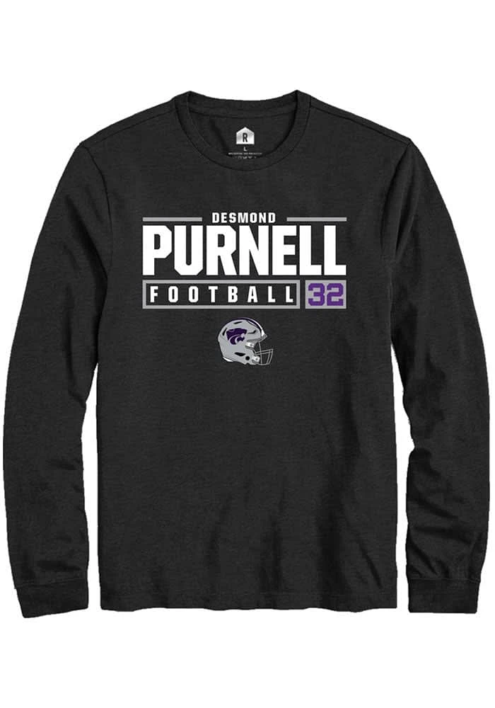 Desmond Purnell K-State Wildcats Black Rally NIL Stacked Box Long Sleeve T Shirt