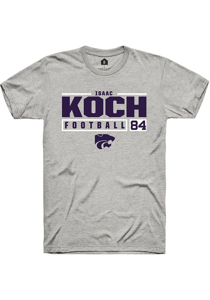 Isaac Koch K-State Wildcats Ash Rally NIL Stacked Box Short Sleeve T Shirt