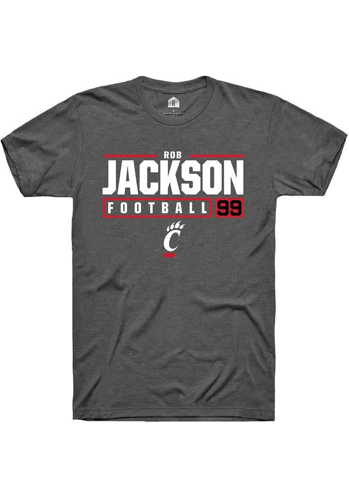 Rob Jackson  Cincinnati Bearcats Dark Grey Rally NIL Stacked Box Short Sleeve T Shirt