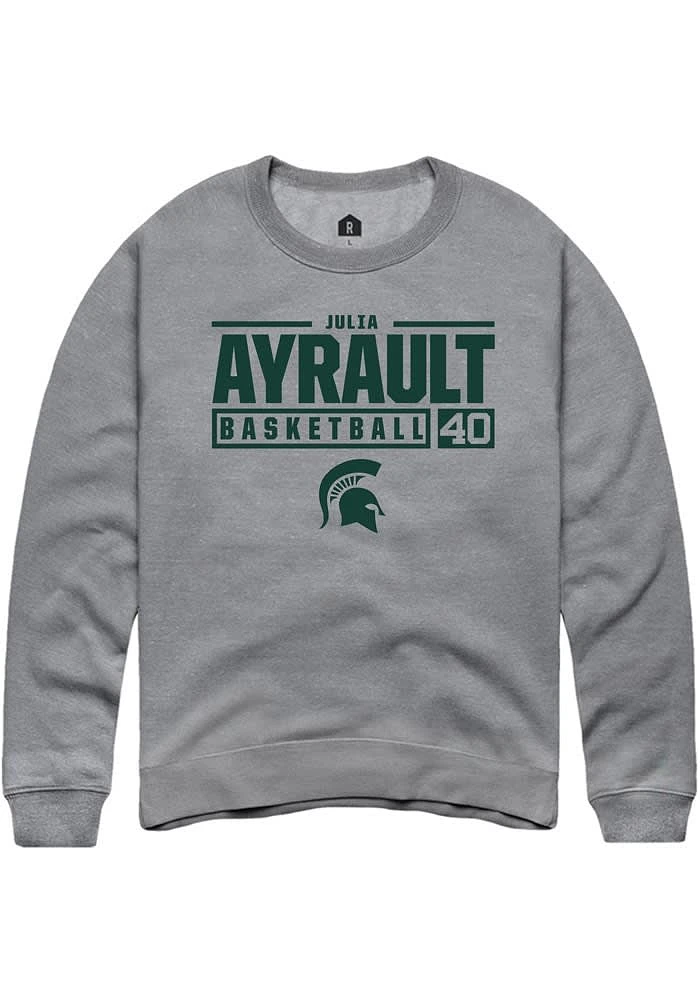 Julia Ayrault Rally Michigan State Spartans Mens Graphite NIL Stacked Box Long Sleeve Crew Sweats..