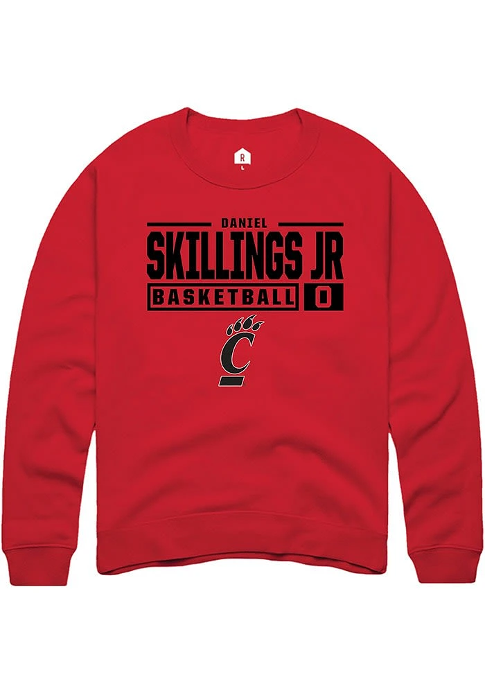 Daniel Skillings Jr.  Rally Cincinnati Bearcats Mens Red NIL Stacked Box Long Sleeve Crew Sweatshi..