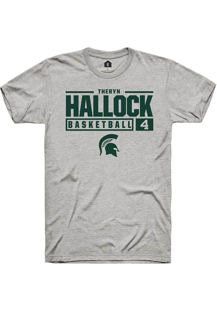 Theryn Hallock Michigan State Spartans Ash Rally NIL Stacked Box Short Sleeve T Shirt