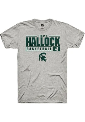 Theryn Hallock  Michigan State Spartans Ash Rally NIL Stacked Box Short Sleeve T Shirt