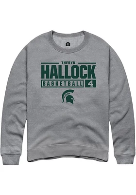 Theryn Hallock  Rally Michigan State Spartans Mens Graphite NIL Stacked Box Long Sleeve Crew Sweat..