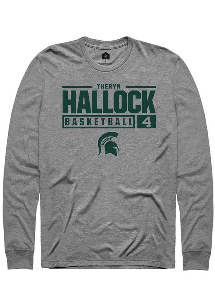 Theryn Hallock Michigan State Spartans Graphite Rally NIL Stacked Box Long Sleeve T Shirt