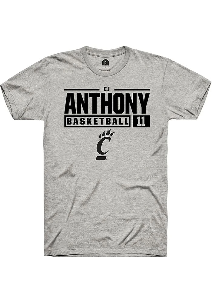 CJ Anthony  Cincinnati Bearcats Ash Rally NIL Stacked Box Short Sleeve T Shirt