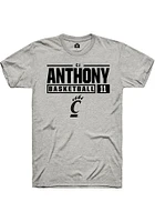 CJ Anthony  Cincinnati Bearcats Ash Rally NIL Stacked Box Short Sleeve T Shirt