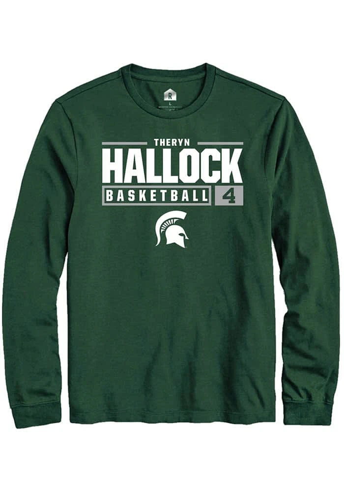 Theryn Hallock Michigan State Spartans Green Rally NIL Stacked Box Long Sleeve T Shirt