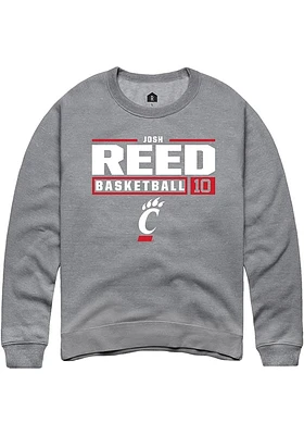 Josh Reed  Rally Cincinnati Bearcats Mens Graphite NIL Stacked Box Long Sleeve Crew Sweatshirt