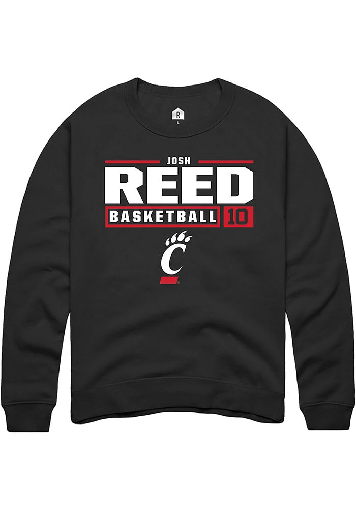 Josh Reed Rally Cincinnati Bearcats Mens NIL Stacked Box Long Sleeve Crew Sweatshirt