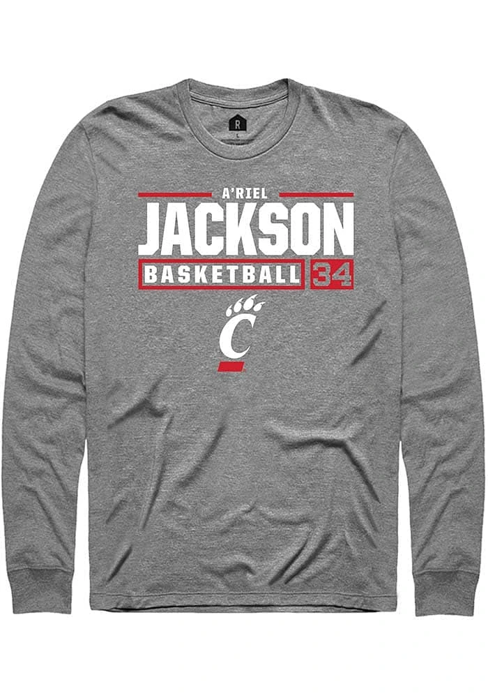 A'riel Jackson  Cincinnati Bearcats Graphite Rally NIL Stacked Box Long Sleeve T Shirt