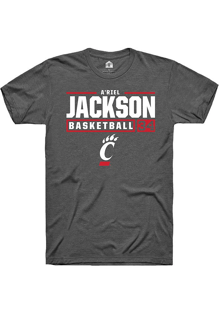 A'riel Jackson  Cincinnati Bearcats Dark Grey Rally NIL Stacked Box Short Sleeve T Shirt