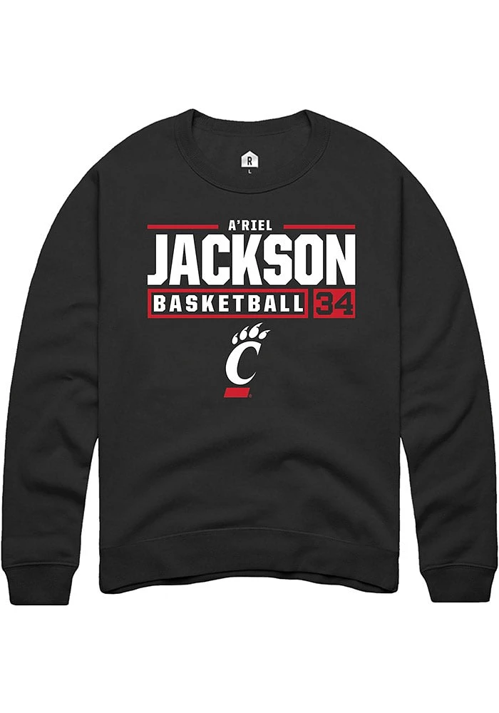 A'riel Jackson Rally Cincinnati Bearcats Mens NIL Stacked Box Long Sleeve Crew Sweatshirt