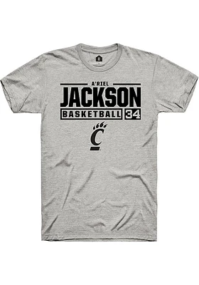 A'riel Jackson  Cincinnati Bearcats Ash Rally NIL Stacked Box Short Sleeve T Shirt