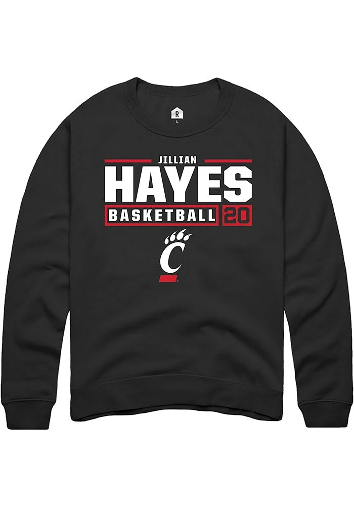 Jillian Hayes Rally Cincinnati Bearcats Mens NIL Stacked Box Long Sleeve Crew Sweatshirt