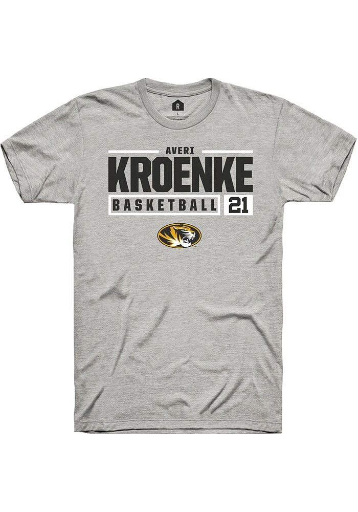 Averi Kroenke Missouri Tigers Ash Rally NIL Stacked Box Short Sleeve T Shirt