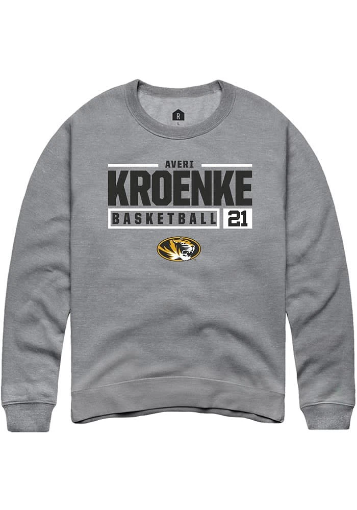 Averi Kroenke Rally Missouri Tigers Mens Graphite NIL Stacked Box Long Sleeve Crew Sweatshirt