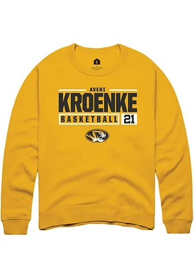 Averi Kroenke  Rally Missouri Tigers Mens Gold NIL Stacked Box Long Sleeve Crew Sweatshirt