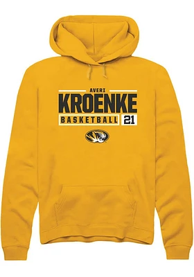 Averi Kroenke  Rally Missouri Tigers Mens Gold NIL Stacked Box Long Sleeve Hoodie
