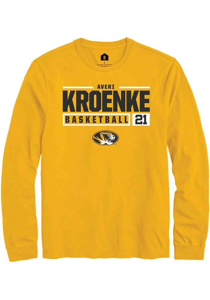 Averi Kroenke Missouri Tigers Gold Rally NIL Stacked Box Long Sleeve T Shirt