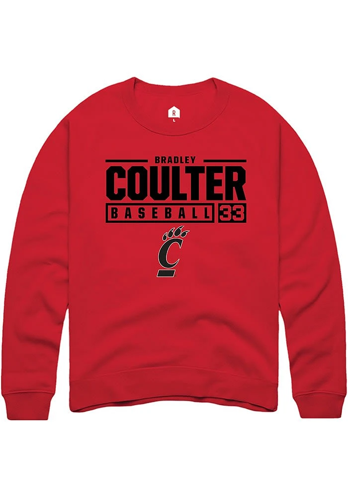 Bradley Coulter  Rally Cincinnati Bearcats Mens Red NIL Stacked Box Long Sleeve Crew Sweatshirt