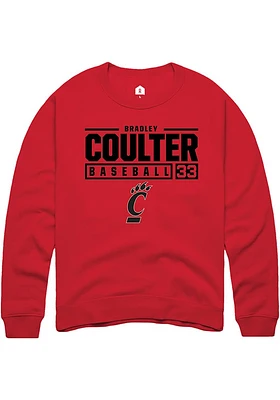 Bradley Coulter  Rally Cincinnati Bearcats Mens Red NIL Stacked Box Long Sleeve Crew Sweatshirt