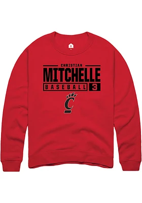 Christian Mitchelle  Rally Cincinnati Bearcats Mens Red NIL Stacked Box Long Sleeve Crew Sweatshir..