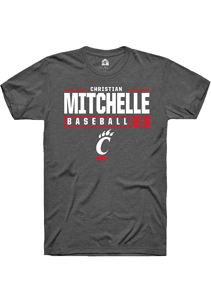 Christian Mitchelle  Cincinnati Bearcats Dark Grey Rally NIL Stacked Box Short Sleeve T Shirt