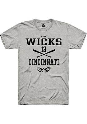 Noah Wicks  Cincinnati Bearcats Ash Rally NIL Sport Icon Short Sleeve T Shirt