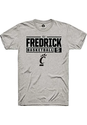 Cj Fredrick  Cincinnati Bearcats Ash Rally NIL Stacked Box Short Sleeve T Shirt