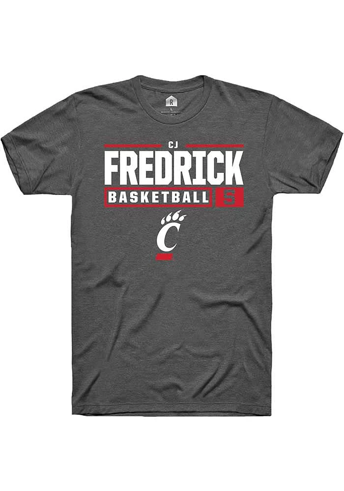 Cj Fredrick  Cincinnati Bearcats Dark Grey Rally NIL Stacked Box Short Sleeve T Shirt