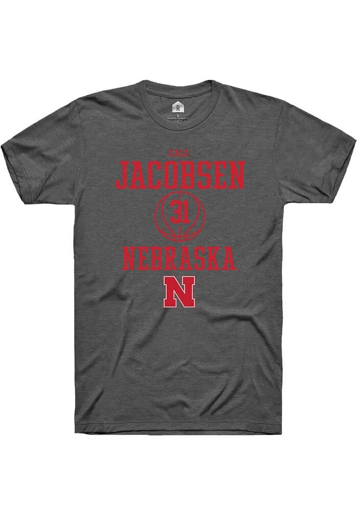 Cale Jacobsen Nebraska Cornhuskers Dark Grey Rally NIL Sport Icon Short Sleeve T Shirt