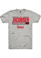 Cale Jacobsen  Nebraska Cornhuskers Ash Rally NIL Stacked Box Short Sleeve T Shirt