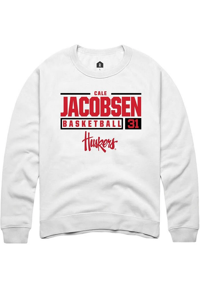 Cale Jacobsen Rally Nebraska Cornhuskers Mens NIL Stacked Box Long Sleeve Crew Sweatshirt