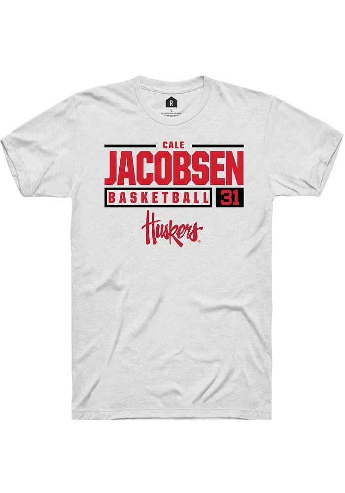 Cale Jacobsen Nebraska Cornhuskers Rally NIL Stacked Box Short Sleeve T Shirt
