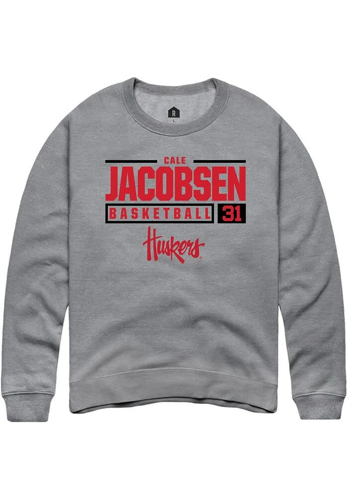 Cale Jacobsen Rally Nebraska Cornhuskers Mens Graphite NIL Stacked Box Long Sleeve Crew Sweatshir..