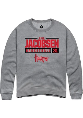 Cale Jacobsen  Rally Nebraska Cornhuskers Mens Graphite NIL Stacked Box Long Sleeve Crew Sweatshir..
