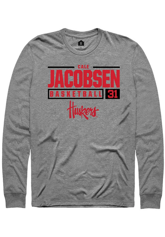Cale Jacobsen Nebraska Cornhuskers Graphite Rally NIL Stacked Box Long Sleeve T Shirt